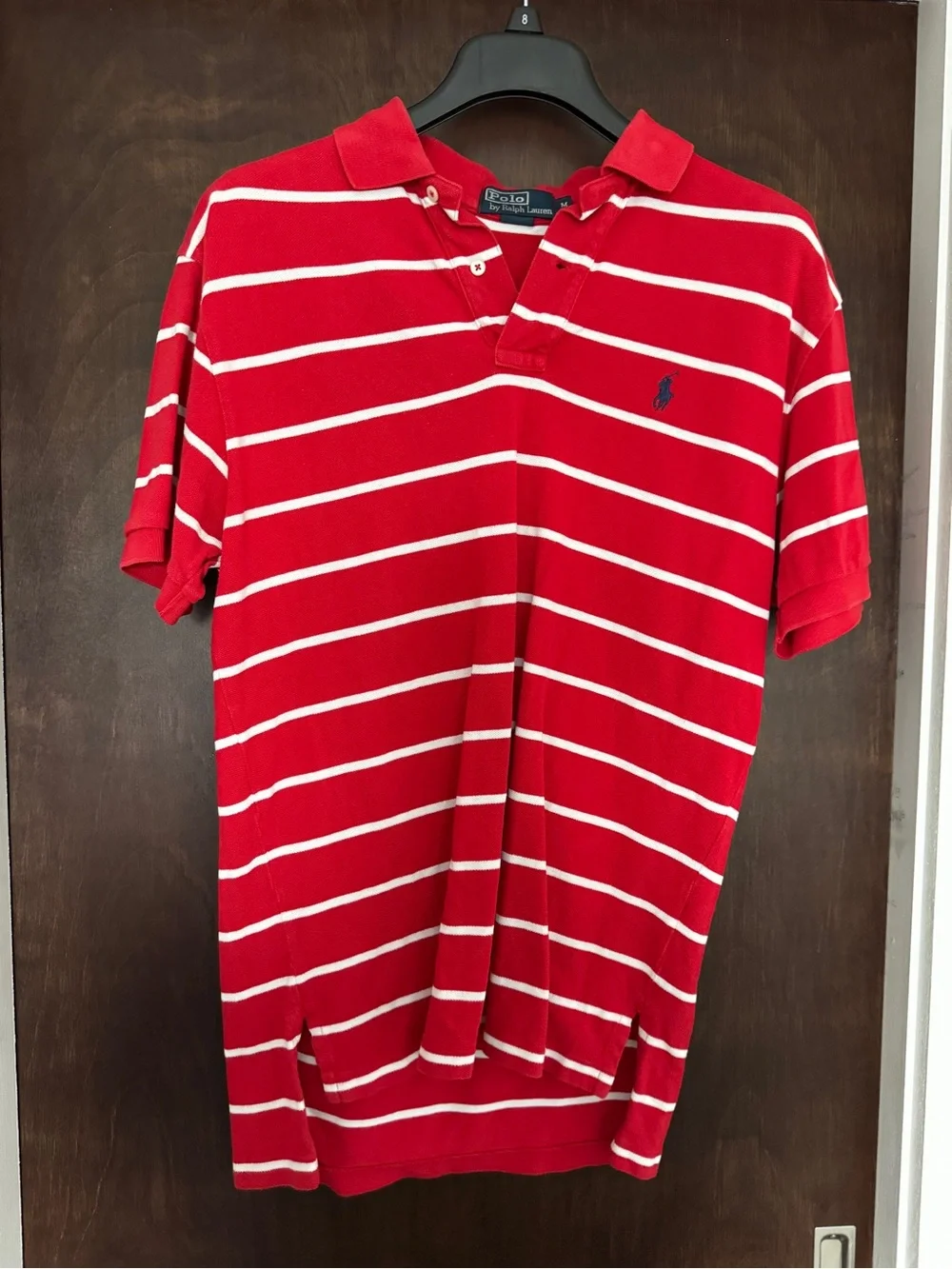 Ralph Lauren Red & White Striped Polo with Navy Pony